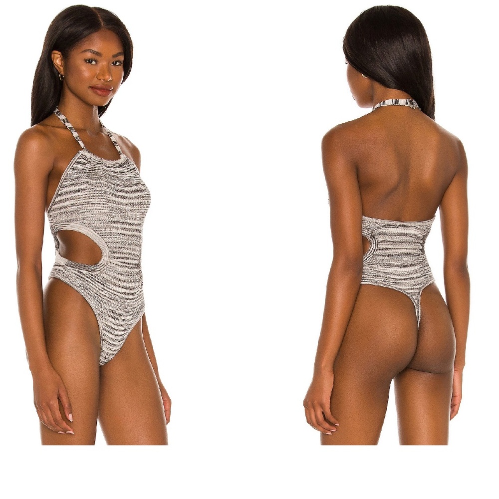 NBD WOMEN’S AUGUSTE CUT-OUT BODYSUIT, SIZE X-SMALL, GREY/BLACK